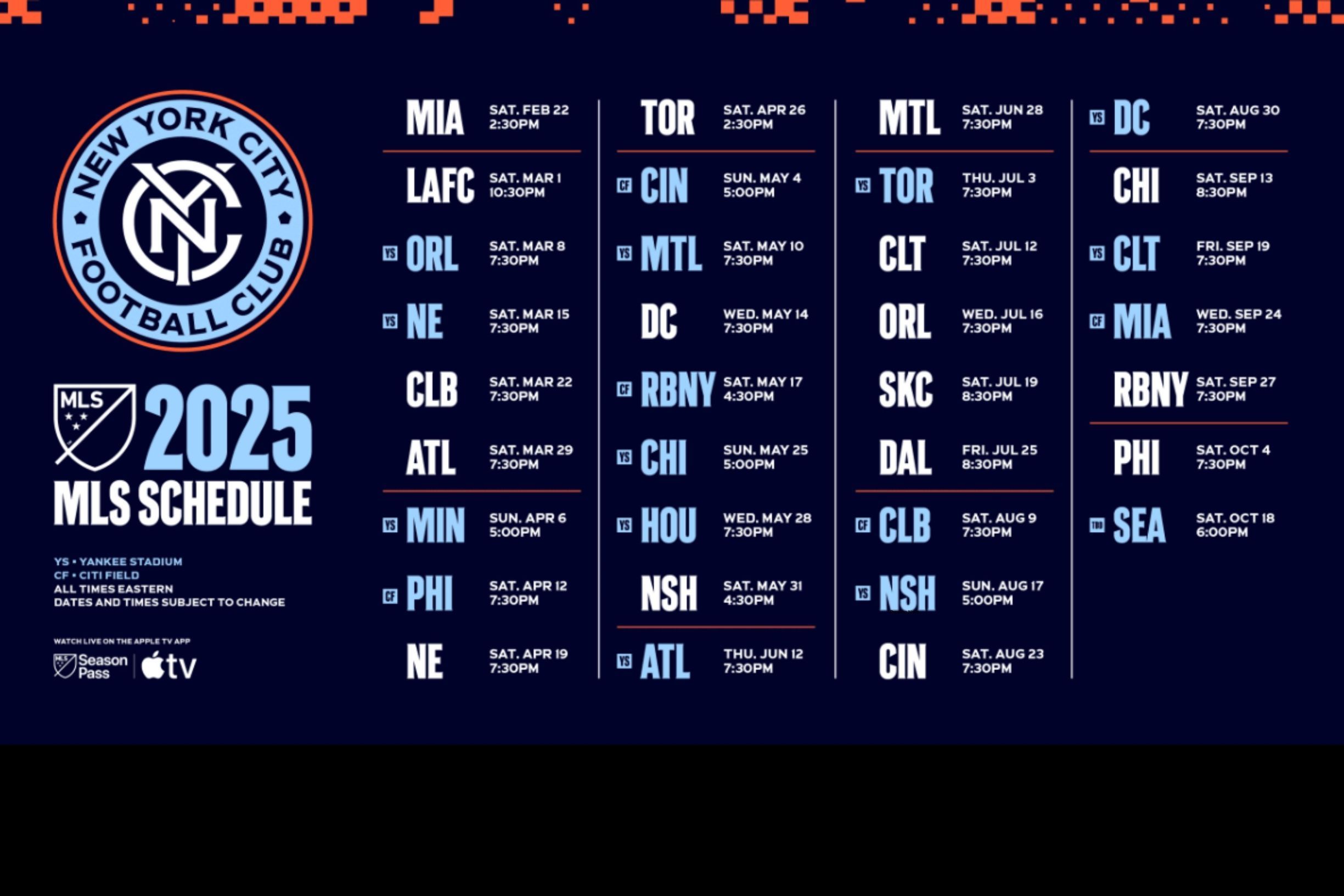 NYCFC 2025 Schedule  Calendar