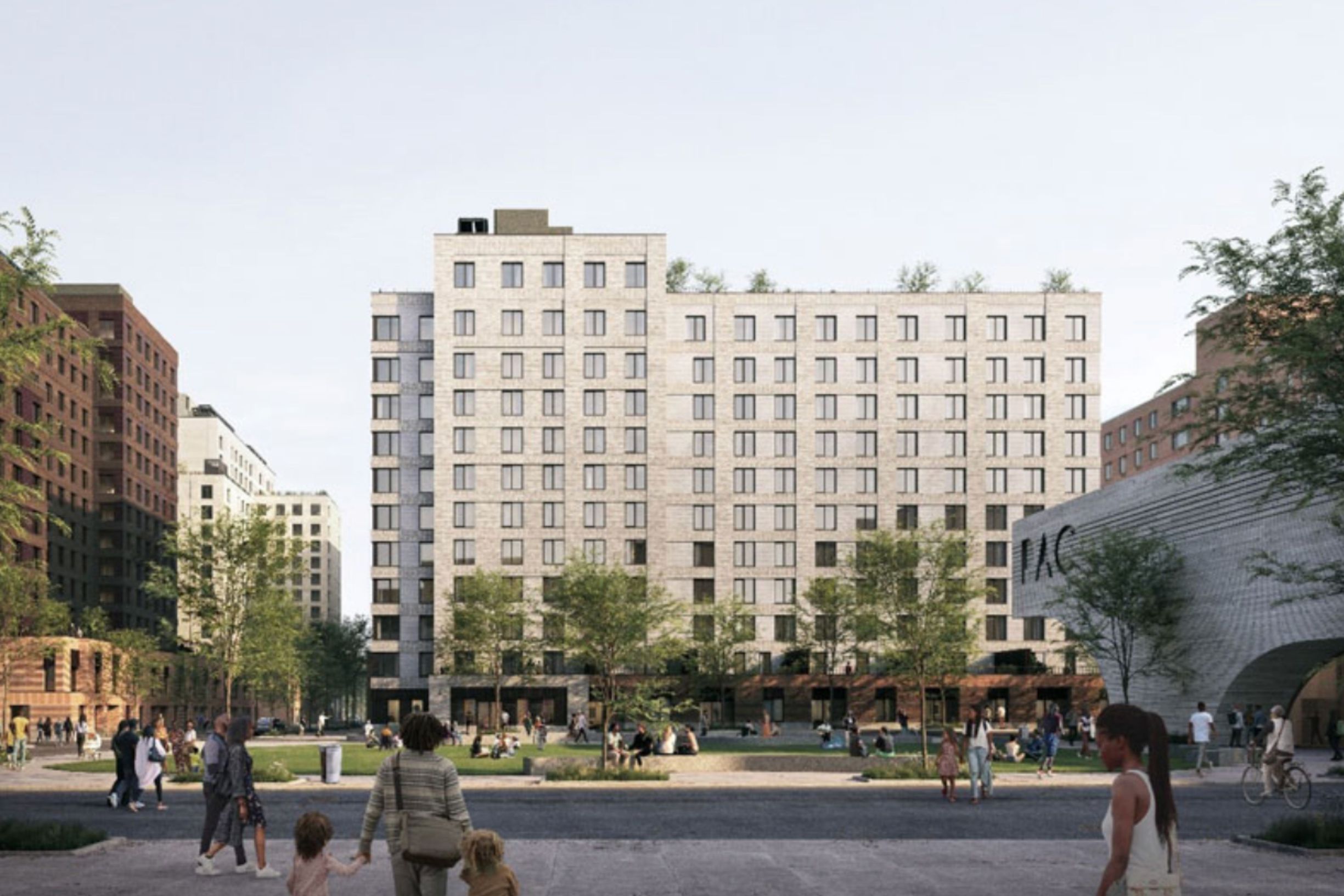 CCC Innovative Urban Village in East New York, with more than 450 affordable homes coming online through Phase 1B alone. Credit: Gotham Development - 1