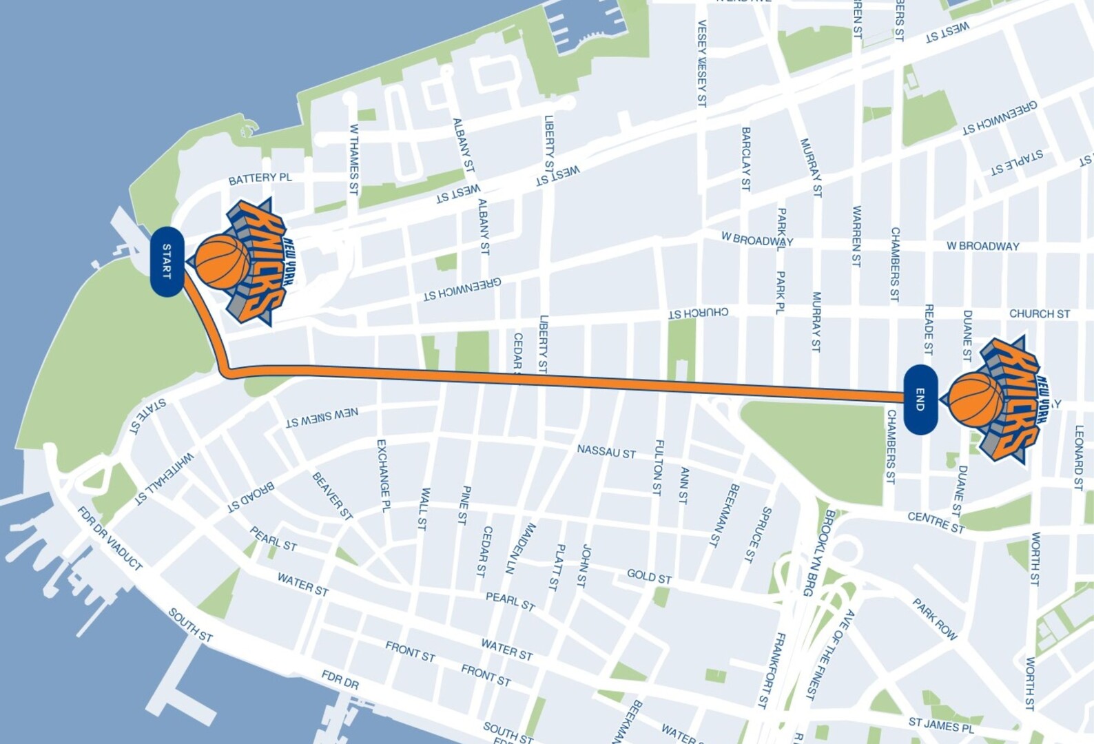 NYC Knicks Parade Map from NYC Mayor's Office